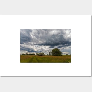 Stormy cloudscape over meadow Posters and Art